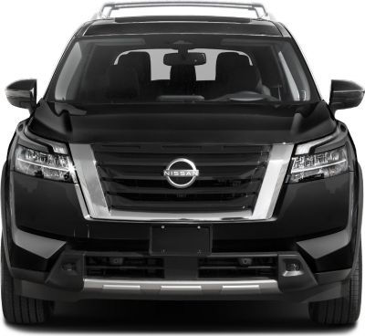 Bold front grille with LED headlights and robust hood design