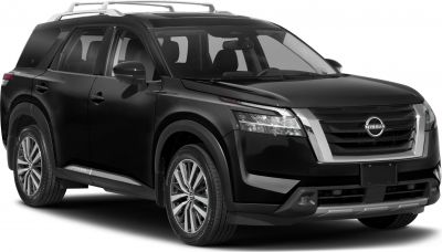 Black modern SUV with bold front grille and roof rails