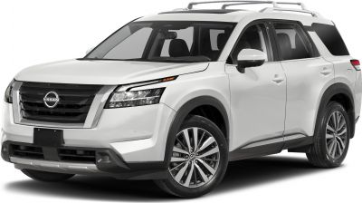 Front angle view of white SUV with LED headlights and modern grille