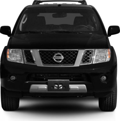 Front view of SUV featuring grille, headlights, and roof rails