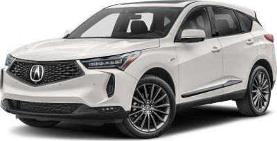 Front grille with Acura emblem and multi-spoke alloy wheels on white SUV