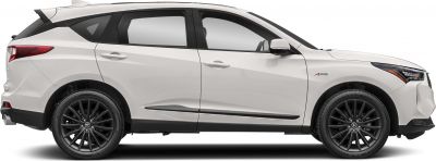 Side profile of white SUV with black alloy wheels and sleek design