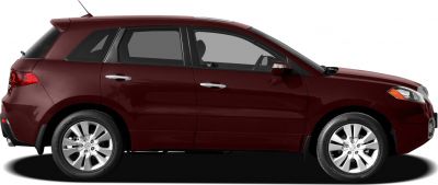 Side profile of mid-size SUV with chrome door handles and roof rails