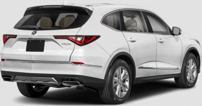 Rear and side view of a sleek modern SUV with distinctive tail lights and exhaust.