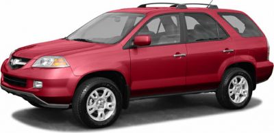 Side profile of a red mid-size SUV with four doors and roof rails