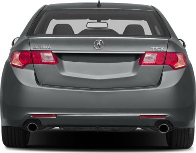 Rear view with tail lights, dual exhausts, and rear trunk design