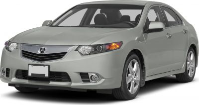 Front view of sedan with distinctive headlights and grille