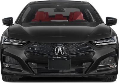 Intricate front grille and sharp LED headlights with visible red seats