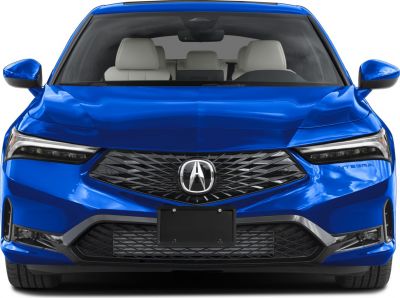 Bold front grille and sleek LED headlights on a vibrant blue vehicle
