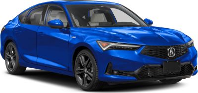 Front side of a blue vehicle with LED headlights and black alloy wheels