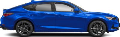 Side profile of a blue sport sedan with alloy wheels