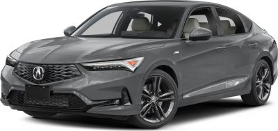 Front-side view of a sleek gray sedan with LED headlights and alloy wheels