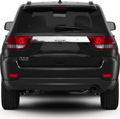 Rear view of SUV with taillights, rear window wiper, and dual exhaust