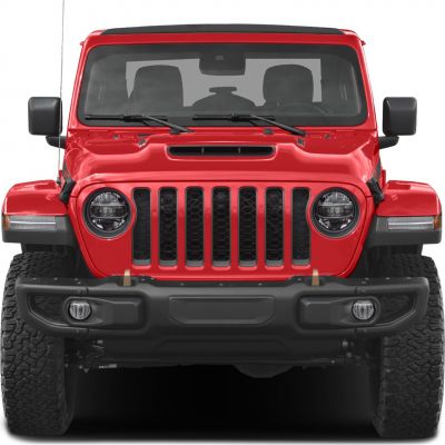 Front view with seven-slot grille and round LED headlights