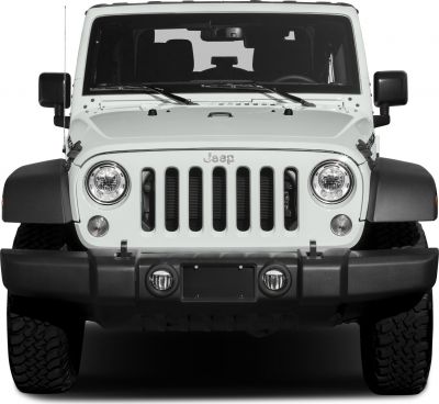 Jeep Wrangler front view with seven-slot grille and round headlights