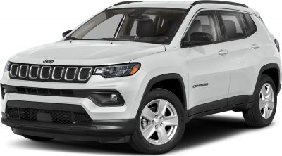 Front-side view of white compact SUV with grille and headlights