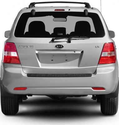 SUV rear view with tail lights, rear wiper, roof rails