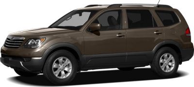 Front side view of a mid-size SUV in brown color