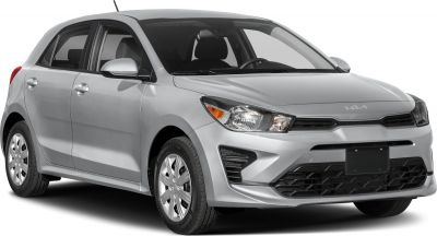 Silver hatchback front side view with headlights and grille