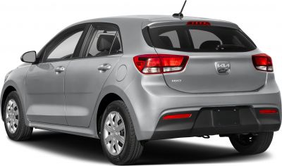 Rear and side rear view with tail lights of a compact hatchback