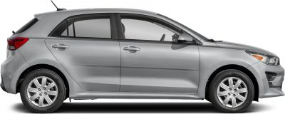 Silver hatchback with sleek side profile and alloy wheels
