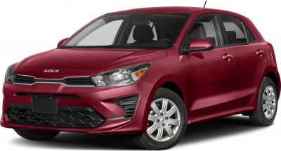 Front and side view of compact hatchback with sleek headlights and grille
