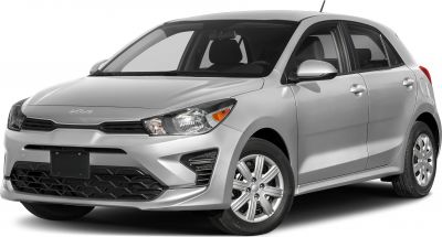 Front-side view silver compact hatchback with headlight and alloy wheels
