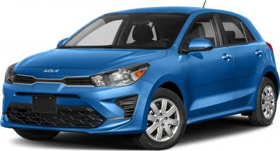 Blue hatchback with redesigned grille and headlight