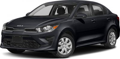 Front and side view of a black compact sedan with sleek headlights and grille