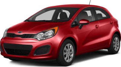 Front-side view with headlights and grille of a compact hatchback