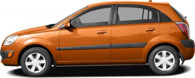Compact hatchback side profile with five doors and protective side moldings.