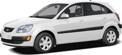 White hatchback front side profile with compact styling