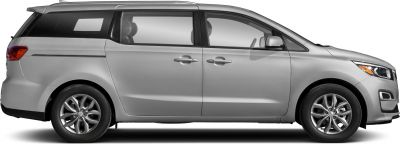 Side profile of a silver minivan with sliding door and alloy wheels