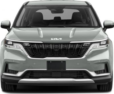 Wide black front grille with modern LED headlights and silver bumper trim