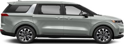 Side profile of minivan with distinct alloy wheels and sliding doors