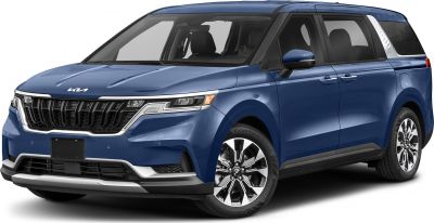 Front side view of modern minivan with grille and alloy wheels