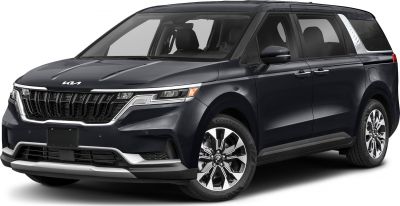 Front-side view of a minivan with distinctive grille and LED headlights