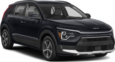 Front-side view of a black compact SUV with LED headlights and modern grille design.