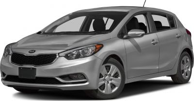 Front and side view of a silver five-door hatchback with distinctive headlights and grille