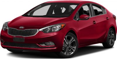 Red hatchback front and side view with distinctive grille and headlights