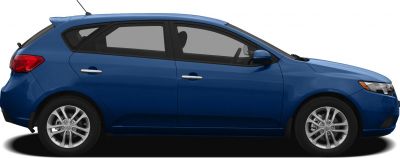 Side profile of a compact hatchback with alloy wheels and rear antenna