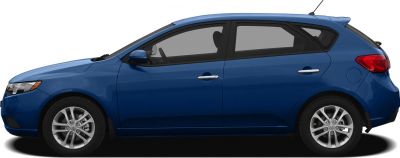 Blue hatchback side profile with alloy wheels and 5-door design