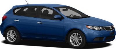 Blue hatchback side profile with alloy wheels