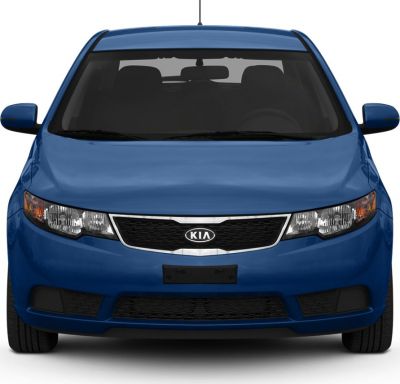 Front view with grille and headlights of compact hatchback