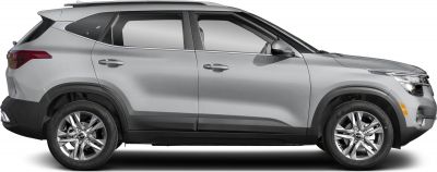 Side profile with alloy wheels and roof rails of an SUV.