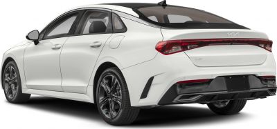 White sedan rear with continuous LED taillight and black lower bumper trim