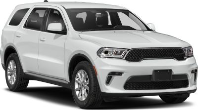 White SUV with distinctive grille and headlights, front and side view