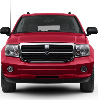 Front view with grille, headlights, fog lamps in red finish