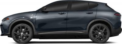 Side profile of a sleek SUV with black alloy wheels and tinted windows