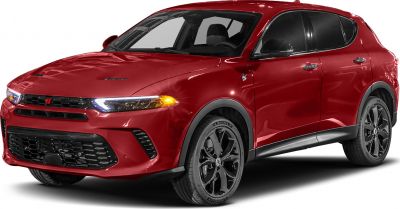 Crossover SUV front with LED headlights and aggressive grille